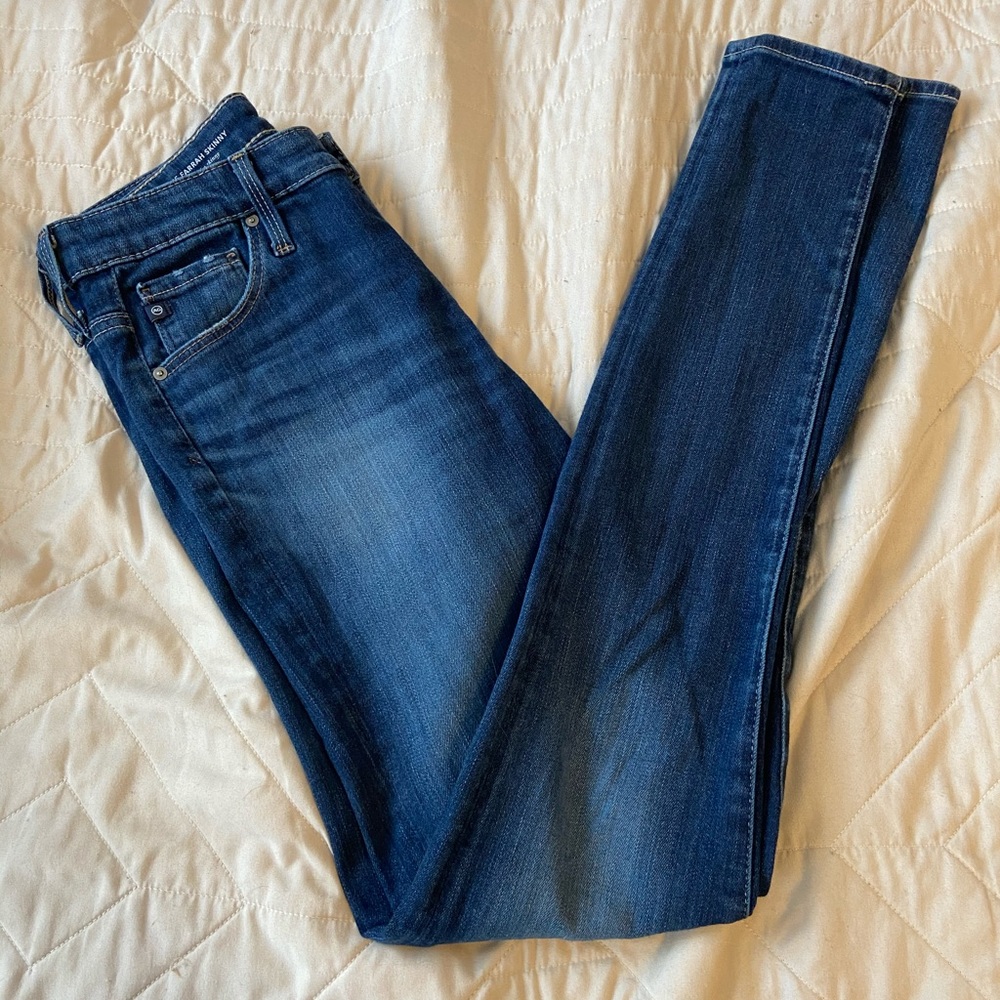 medium blue wash anthro high rise skinny jeans